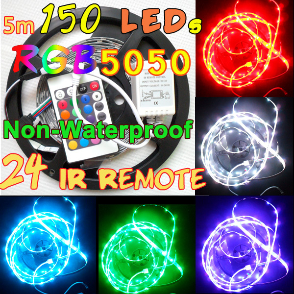 5 meter 5050 150 Leds RGB SMD LED Strip + 24Key IR AB/controller